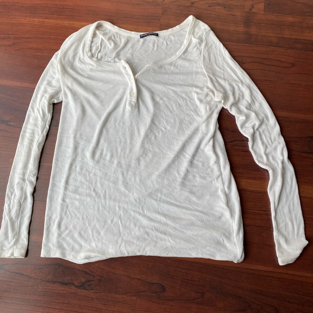 Brandy Melville White Ribbed Long Sleeve